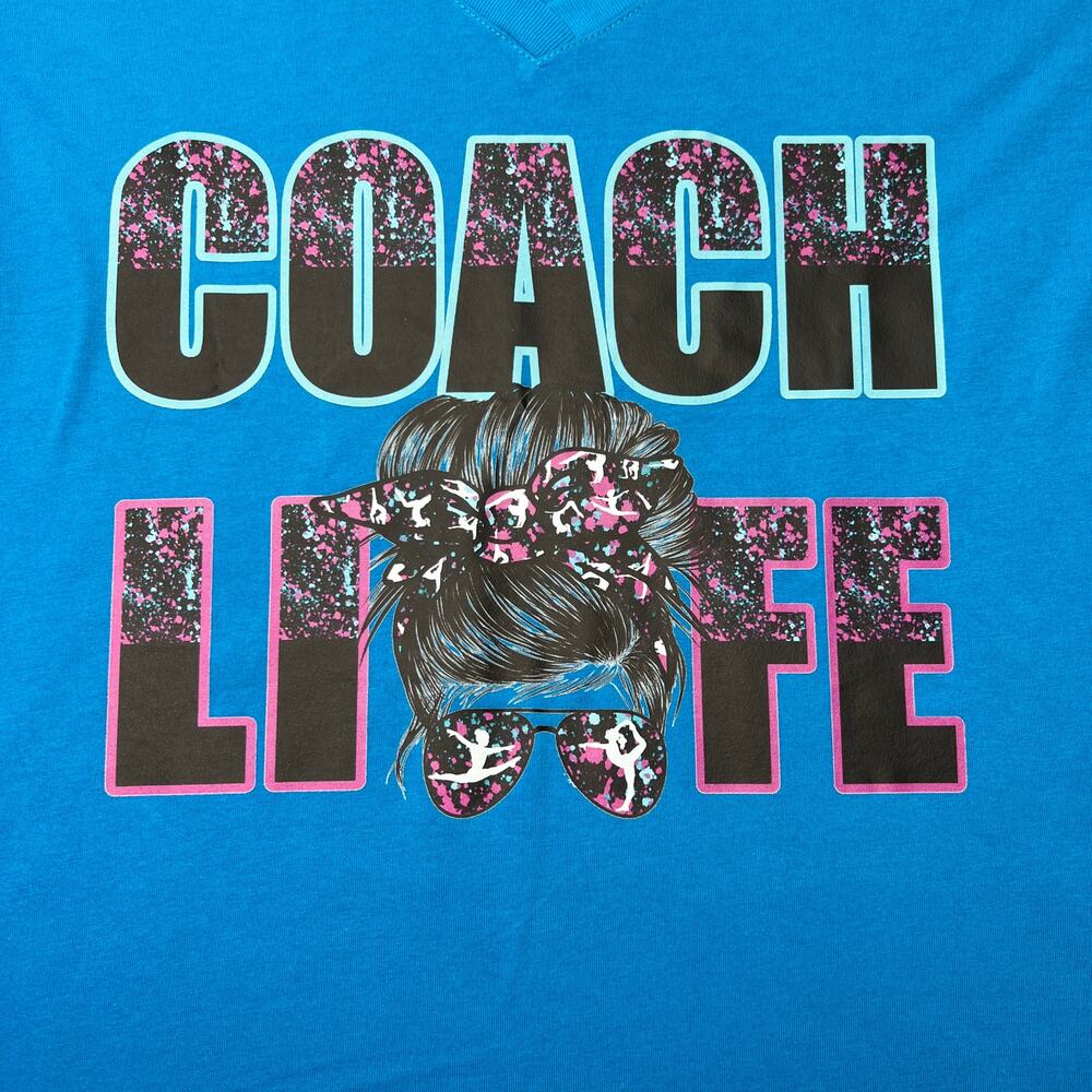 Gymnastic Coach Life Messy Bun Blue Vneck Jr XL